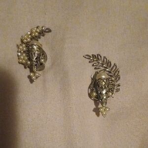 Elegant Silver Tone and Pearl Clipon Earrings